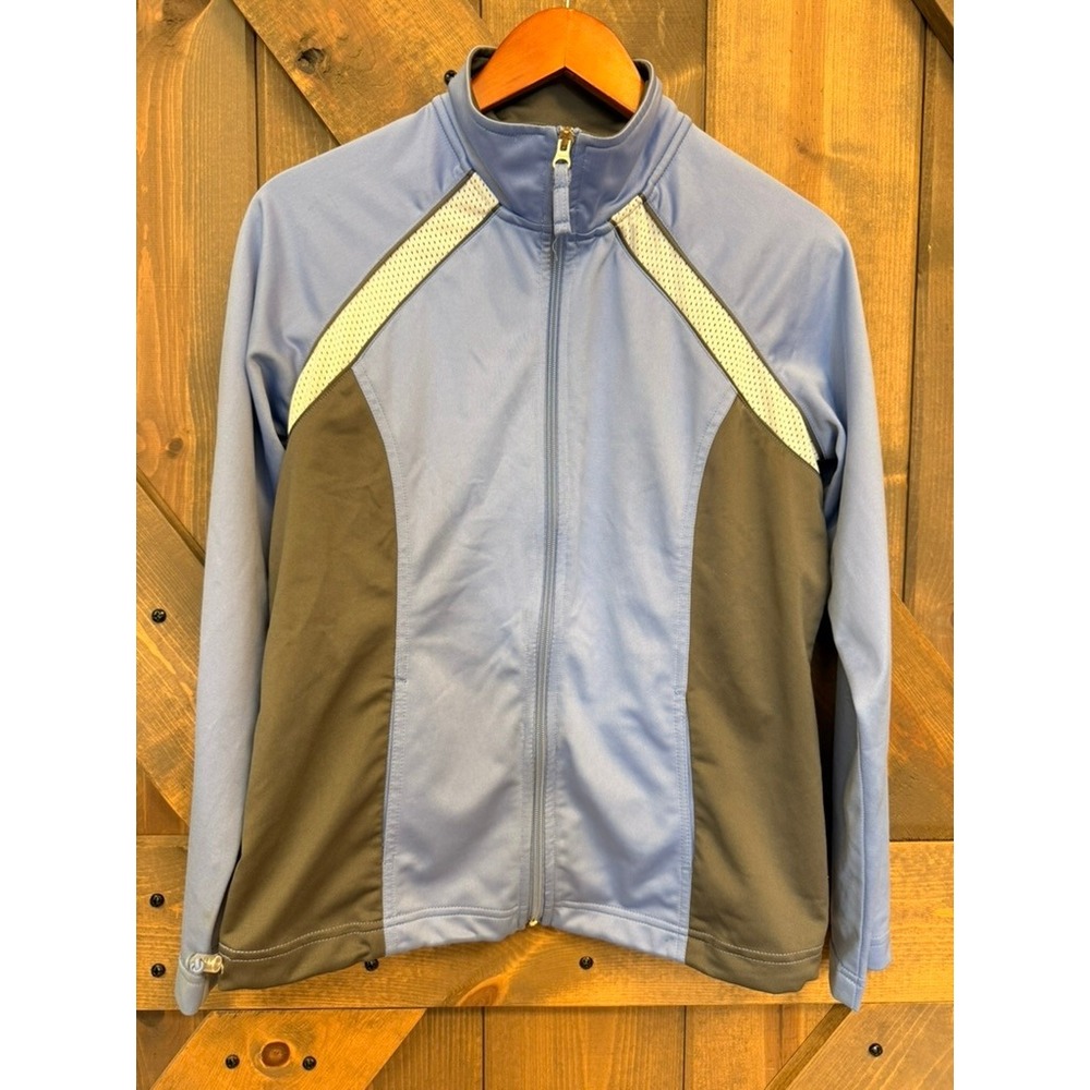 Athletic Full Zip Jacket Women Size M Blue Charcoal Colorblock Good Mesh Trim